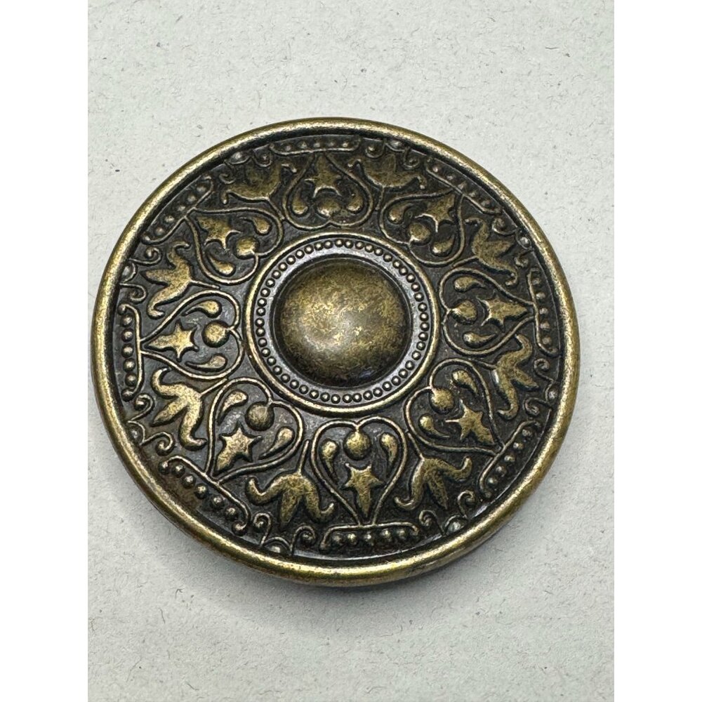 Vintage Brass Medallion Belt Buckle With Intricate Floral & Star Design